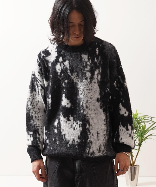 1111clothing（ワンフォークロージング）の「アブストラクト柄 シャギーニット / Abstract Pattern Shaggy Knit（ニット/セーター・メンズ・ブラック系2/ブラウン/グリーン/ブラック系1・M/L）」の14枚目の写真