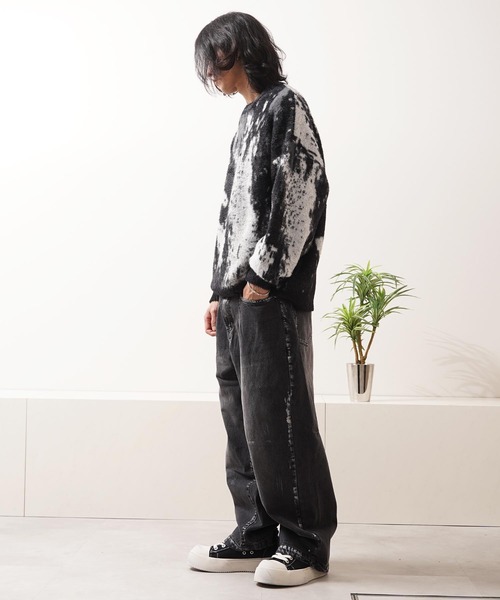1111clothing（ワンフォークロージング）の「アブストラクト柄 シャギーニット / Abstract Pattern Shaggy Knit（ニット/セーター・メンズ・ブラック系2/ブラウン/グリーン/ブラック系1・M/L）」の15枚目の写真