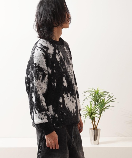 1111clothing（ワンフォークロージング）の「アブストラクト柄 シャギーニット / Abstract Pattern Shaggy Knit（ニット/セーター・メンズ・ブラック系2/ブラウン/グリーン/ブラック系1・M/L）」の16枚目の写真