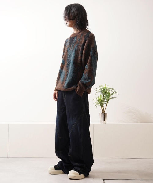 1111clothing（ワンフォークロージング）の「アブストラクト柄 シャギーニット / Abstract Pattern Shaggy Knit（ニット/セーター・メンズ・ブラック系2/ブラウン/グリーン/ブラック系1・M/L）」の20枚目の写真