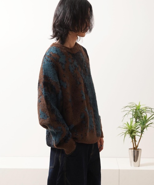 1111clothing（ワンフォークロージング）の「アブストラクト柄 シャギーニット / Abstract Pattern Shaggy Knit（ニット/セーター・メンズ・ブラック系2/ブラウン/グリーン/ブラック系1・M/L）」の21枚目の写真
