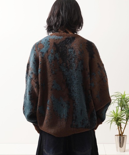 1111clothing（ワンフォークロージング）の「アブストラクト柄 シャギーニット / Abstract Pattern Shaggy Knit（ニット/セーター・メンズ・ブラック系2/ブラウン/グリーン/ブラック系1・M/L）」の22枚目の写真