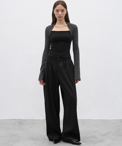 EIGHTHMONTH(エイスマンス)の「ストライプスリーブ レイヤードトップス EM25a175【EIGHTHMONTH】(Tシャツ/カットソー・レディース・ブラック/レッド・S/M)」の12枚目の写真