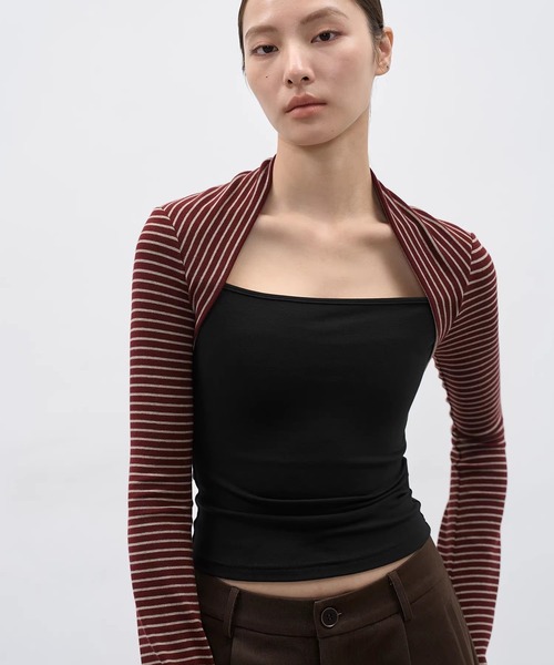 EIGHTHMONTH(エイスマンス)の「ストライプスリーブ レイヤードトップス EM25a175【EIGHTHMONTH】(Tシャツ/カットソー・レディース・ブラック/レッド・S/M)」の16枚目の写真