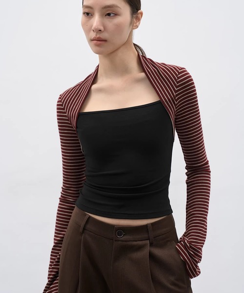 EIGHTHMONTH(エイスマンス)の「ストライプスリーブ レイヤードトップス EM25a175【EIGHTHMONTH】(Tシャツ/カットソー・レディース・ブラック/レッド・S/M)」の19枚目の写真