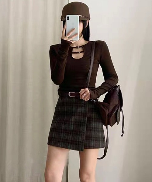 gossip！ロサンゼルス（ゴシップロサンゼルス）の「【サイズあり】ウールライク ヴィンテージチェック厚手シンプルミニスカート（インパン付）（秋冬の韓国ファッションガーリー定番）（スカート・レディース・チェック・L/M/S）」の8枚目の写真