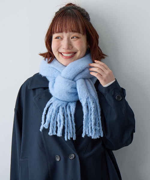 セール】【anyfee/大きいサイズ】ボリュームフリンジマフラー/ストール