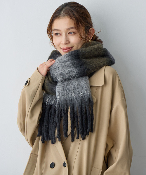 セール】【anyfee/大きいサイズ】ボリュームフリンジマフラー/ストール