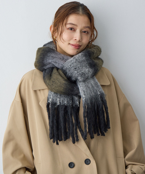 セール】【anyfee/大きいサイズ】ボリュームフリンジマフラー/ストール