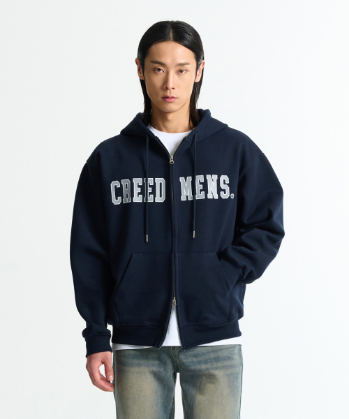CREEDMENS(クリードマンズ)の「CREEDMENS ビッグロゴ2WAYフードジップアップ(ネイビー)(パーカー・メンズ・その他・M/L)」の1枚目の写真
