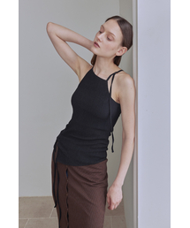 AFTERHOURS（アフターアワーズ）の「LACE UP HALTER SLEEVELESS TOP (BLACK)（Tシャツ/カットソー）」