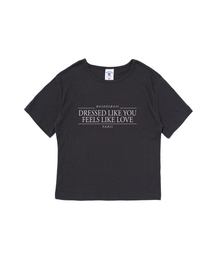 ライクユー ミニマルレタリング クロップ 半袖Tシャツ (ネイビー)