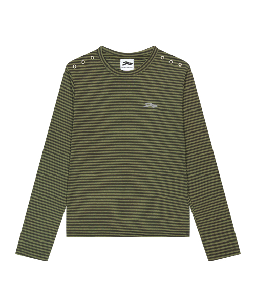 TANSANMAGNESIUM(タンサン マグネシウム)の「アイレットロングスリーブ(ストライプカーキ)(Tシャツ/カットソー・レディース・その他・MEDIUM/LARGE)」の1枚目の写真