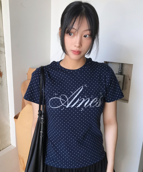 AMESWORLDWIDE（アメスワールドワイド）の「SILVER AMES DOT CROP TEE NAVY（Tシャツ/カットソー・レディース・その他・FREE）」の2枚目の写真