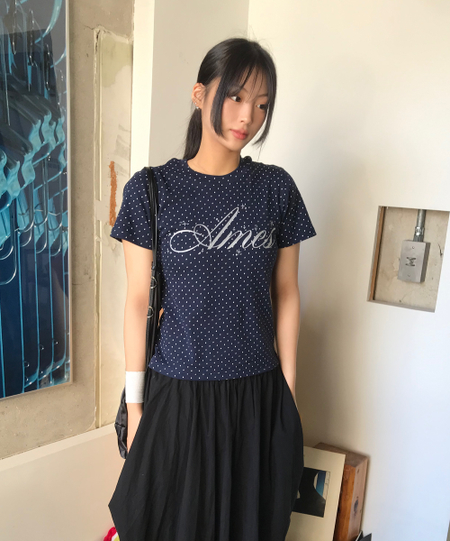 AMESWORLDWIDE（アメスワールドワイド）の「SILVER AMES DOT CROP TEE NAVY（Tシャツ/カットソー・レディース・その他・FREE）」の3枚目の写真