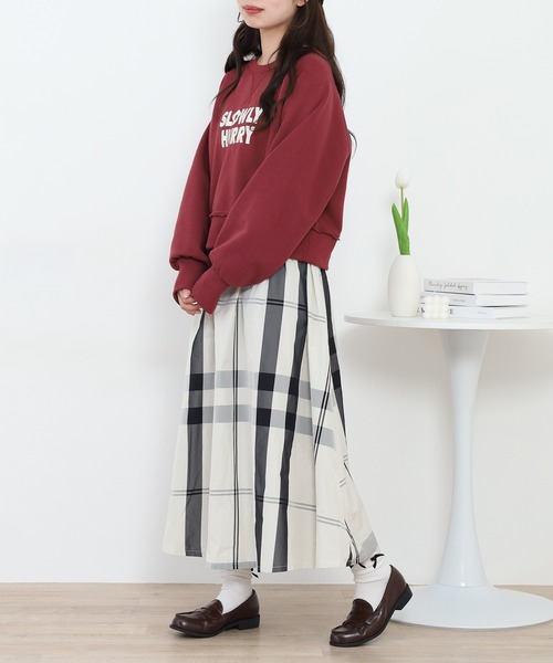 crossi(クロッシー)の「大判チェック柄タックスカート(スカート・レディース・ベージュ/オレンジ/グリーン/レッド・40/38)」の20枚目の写真