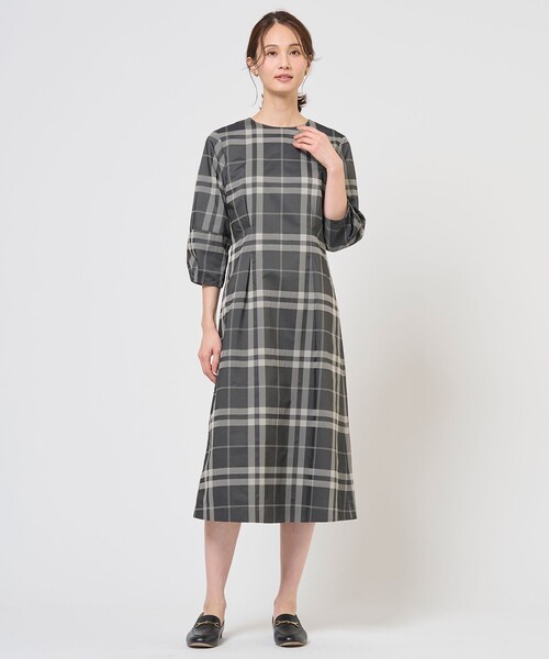 J.PRESS（ジェイプレス）の「ブロックチェックジャガード ワンピース（ワンピース・レディース・ネイビー系3/ブラック系3・11/9）」の5枚目の写真