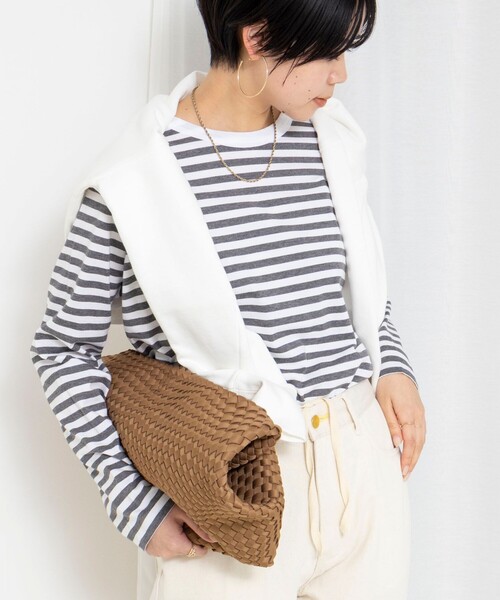 Rie Miller(リエミラー)の「ウォッシャブルロングスリーブTシャツGIZA COTTON(Tシャツ/カットソー・レディース・グレー系その他/ホワイト系その他4/ブラック系その他3・38)」の1枚目の写真