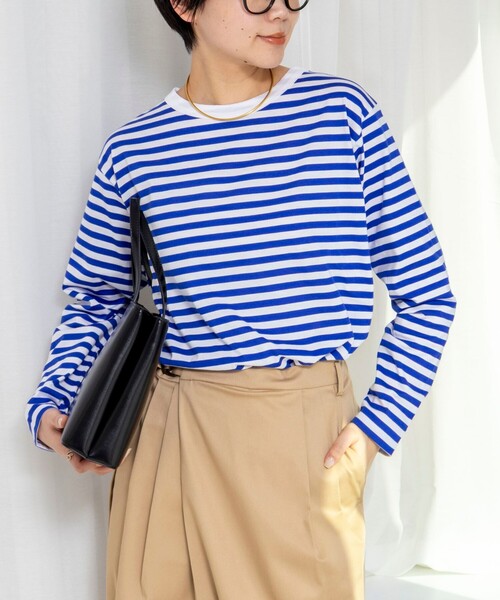 Rie Miller(リエミラー)の「ウォッシャブルロングスリーブTシャツGIZA COTTON(Tシャツ/カットソー・レディース・グレー系その他/ホワイト系その他4/ブラック系その他3・38)」の2枚目の写真