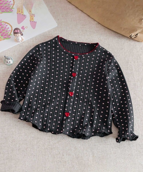 aimoha（アイモハ）の「【aimoha-KIDS-】キッズ　ハートドットリブニットトップス（Tシャツ/カットソー・キッズ・オフホワイト/ダークグレー・90/100/110/120/130）」の2枚目の写真