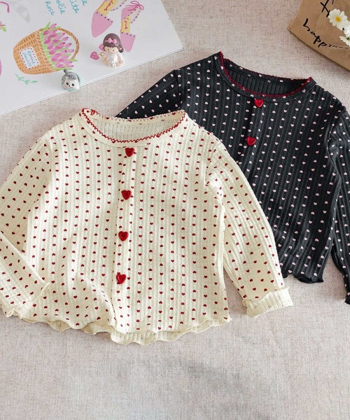 aimoha（アイモハ）の「【aimoha-KIDS-】キッズ　ハートドットリブニットトップス（Tシャツ/カットソー・キッズ・オフホワイト/ダークグレー・90/100/110/120/130）」の5枚目の写真