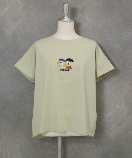 STUDIO PICONE(スタジオピッコーネ)の「ビーズ刺繍UV冷感プルオーバー(Tシャツ/カットソー・レディース・ホワイト/ライトグリーン/ブラウン/ブラック・M/LL/L)」の4枚目の写真