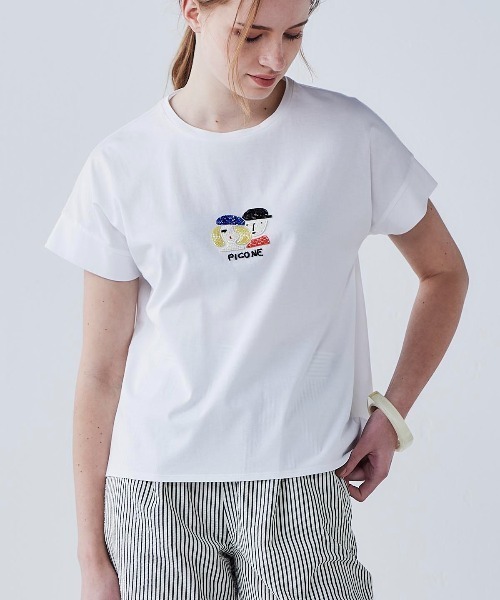 STUDIO PICONE(スタジオピッコーネ)の「ビーズ刺繍UV冷感プルオーバー(Tシャツ/カットソー・レディース・ホワイト/ライトグリーン/ブラウン/ブラック・M/LL/L)」の12枚目の写真