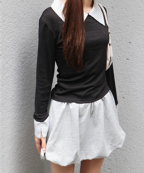 CeLess(セレス)の「Layered Dot Polo / レイヤードドットポロ(ポロシャツ・レディース・ブラック・FREE)」の3枚目の写真