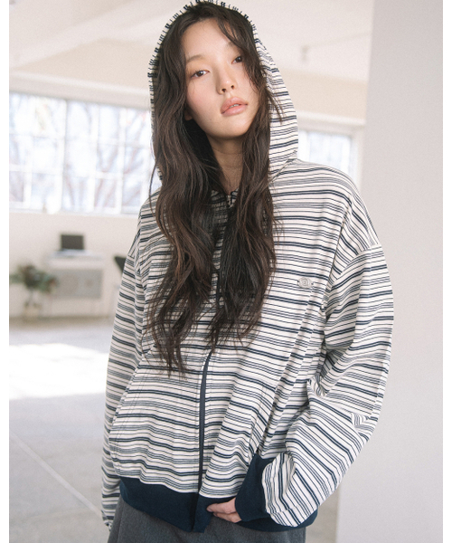 トップス aeae STRIPE HOOD KNIT ZIP UP [NAVY] Aeae Stripe Hood Knit Zip-up [Navy] on Bunjang Global Site.