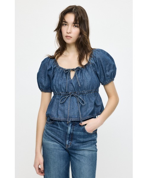 MOUSSY（マウジー）の「【26年SS新作】DENIM PUFF ブラウス（シャツ/ブラウス・レディース・ブルー/ワンウォッシュ/ホワイト・FREE）」の3枚目の写真