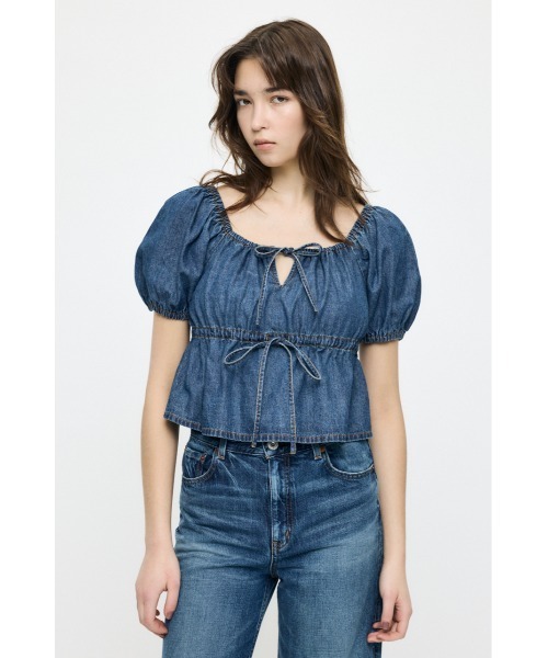 MOUSSY（マウジー）の「【26年SS新作】DENIM PUFF ブラウス（シャツ/ブラウス・レディース・ブルー/ワンウォッシュ/ホワイト・FREE）」の7枚目の写真