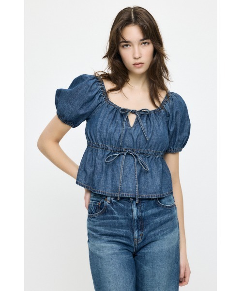 MOUSSY（マウジー）の「【26年SS新作】DENIM PUFF ブラウス（シャツ/ブラウス・レディース・ブルー/ワンウォッシュ/ホワイト・FREE）」の8枚目の写真