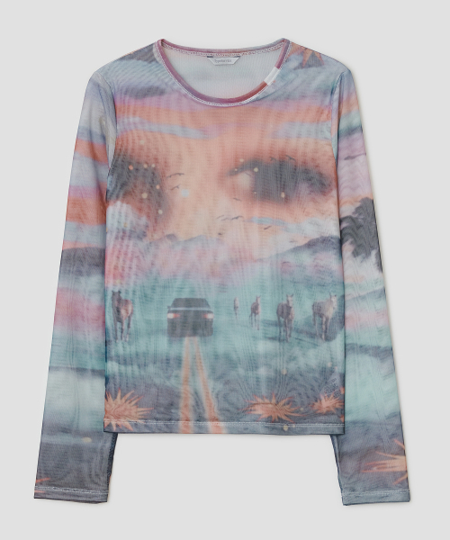 TYPESERVICE（タイプサービス）の「Sunset Eye Mesh Top [Orange]（Tシャツ/カットソー・レディース・その他・FREE）」の2枚目の写真