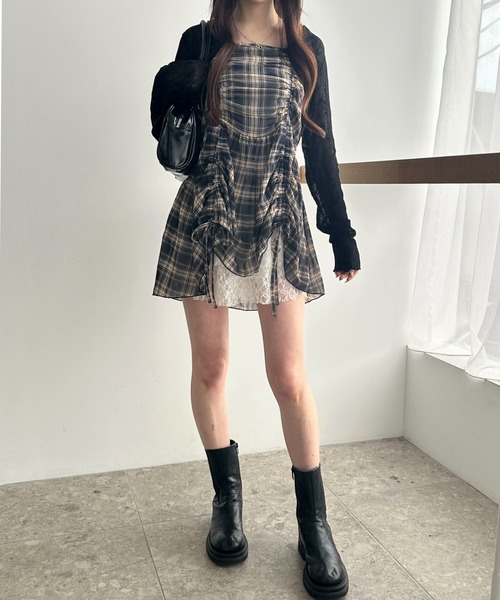 WEGO（ウィゴー）の「WEGO/【26年春夏新作】ドロストデザインキャミワンピース（ワンピース・レディース・その他1/その他2/ブルー系その他2/ブラック系その他2/ホワイト/ブルー系その他3・FREE）」の18枚目の写真