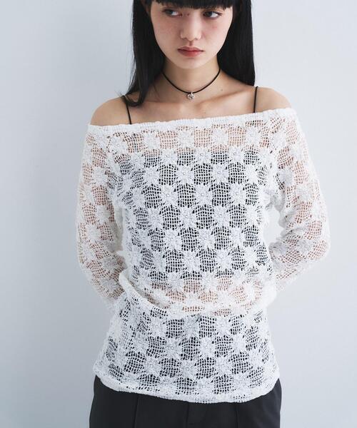 CODE A（コードエー）の「floral lace tops（Tシャツ/カットソー・レディース・ブラック/ピンク/ホワイト・00）」の4枚目の写真