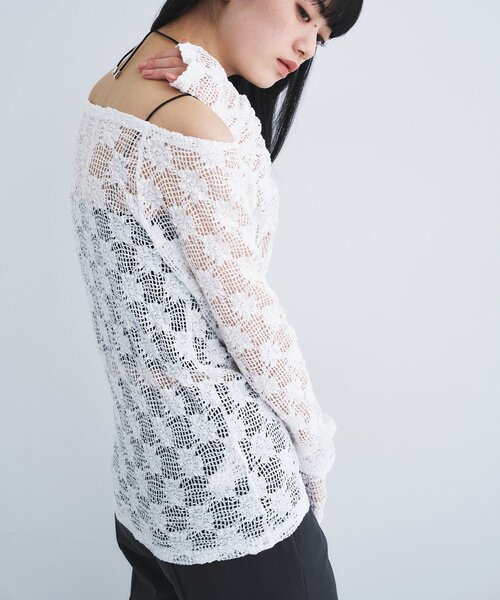 CODE A（コードエー）の「floral lace tops（Tシャツ/カットソー・レディース・ブラック/ピンク/ホワイト・00）」の6枚目の写真