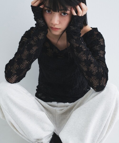 CODE A（コードエー）の「floral lace tops（Tシャツ/カットソー・レディース・ブラック/ピンク/ホワイト・00）」の10枚目の写真