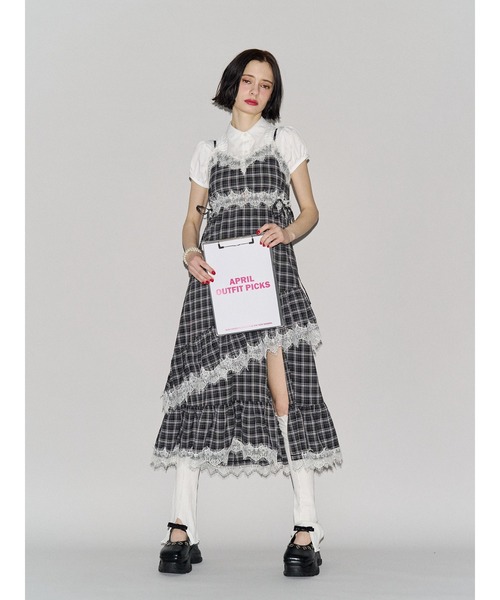 再入荷】レースドッキングフリルキャミワンピース 夏服（ワンピース