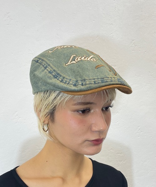 ROGER AND RAW(ロジャーアンドロウ)の「ブリーチデニムリボン刺繍ハンチング(ハンチング/ベレー帽・レディース・ブルー・FREE)」の9枚目の写真