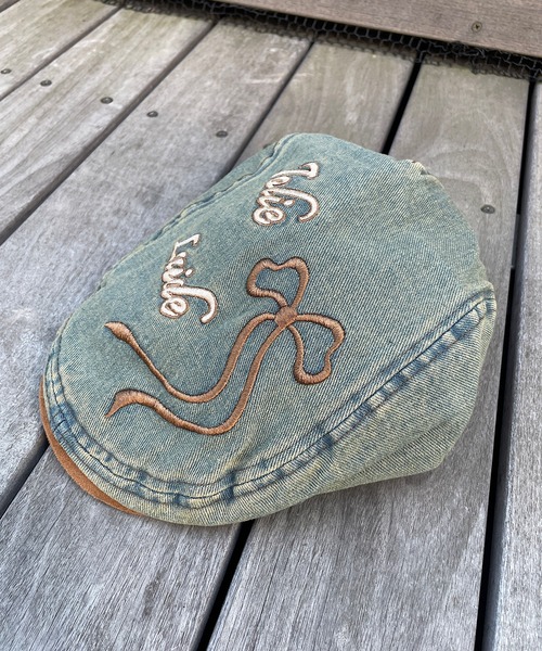 ROGER AND RAW(ロジャーアンドロウ)の「ブリーチデニムリボン刺繍ハンチング(ハンチング/ベレー帽・レディース・ブルー・FREE)」の3枚目の写真