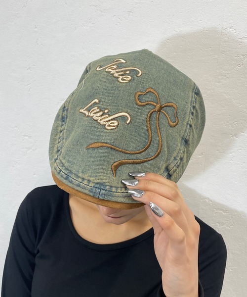ROGER AND RAW(ロジャーアンドロウ)の「ブリーチデニムリボン刺繍ハンチング(ハンチング/ベレー帽・レディース・ブルー・FREE)」の10枚目の写真