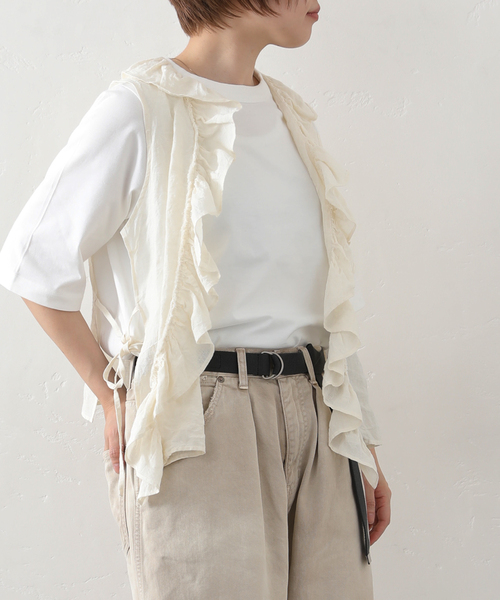 JOURNAL STANDARD LUXE（ジャーナルスタンダード　ラックス）の「リネンワッシャー フリルジレ（シャツ/ブラウス・レディース・ブラック/ホワイト・FREE）」の10枚目の写真