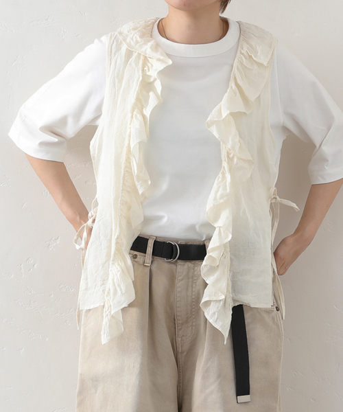 JOURNAL STANDARD LUXE（ジャーナルスタンダード　ラックス）の「リネンワッシャー フリルジレ（シャツ/ブラウス・レディース・ブラック/ホワイト・FREE）」の12枚目の写真