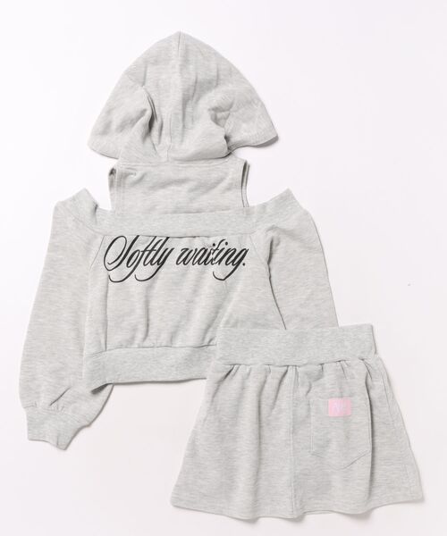 肩あき ダブル ジップ スウェット パーカー × スカート セットアップ