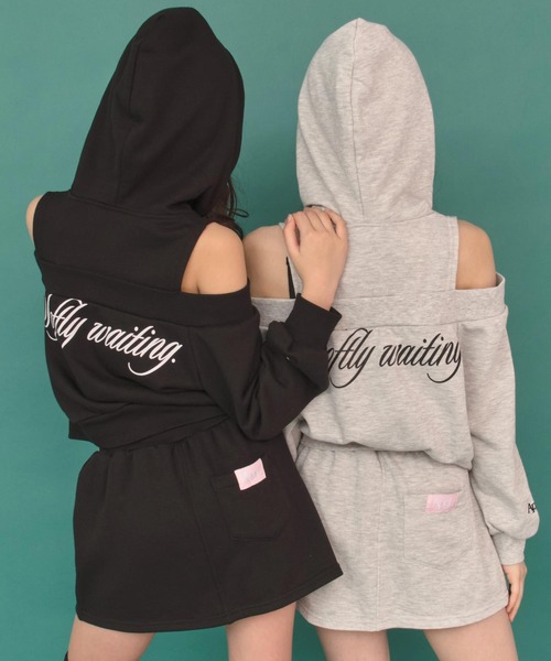 肩あき ダブル ジップ スウェット パーカー × スカート セットアップ