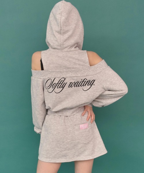肩あき ダブル ジップ スウェット パーカー × スカート セットアップ