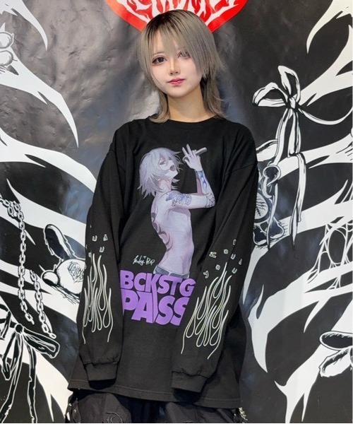 BACKSTAGE PASS(バックステージパス)の「【黒野京×BACKSTAGE PASS コラボ】SHOUT ピグメント加工 オーバーサイズ ロンT(Tシャツ/カットソー・メンズ・ライトグレー/ブラック/ダークグレー・FREE)」の2枚目の写真