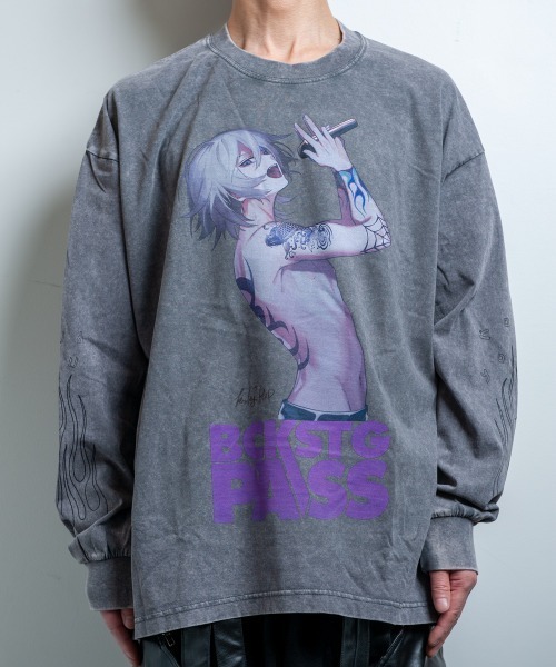 BACKSTAGE PASS(バックステージパス)の「【黒野京×BACKSTAGE PASS コラボ】SHOUT ピグメント加工 オーバーサイズ ロンT(Tシャツ/カットソー・メンズ・ライトグレー/ブラック/ダークグレー・FREE)」の12枚目の写真