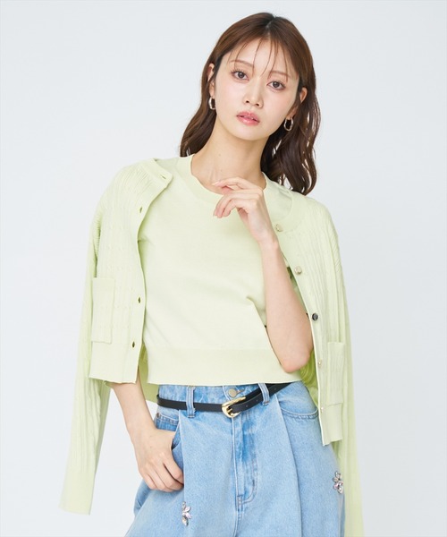 AND COUTURE(アンドクチュール)の「ケーブル編みカーディガンアンサンブル(カーディガン/ボレロ・レディース・ネイビー/オフホワイト/ピンク/ミント・FREE)」の3枚目の写真