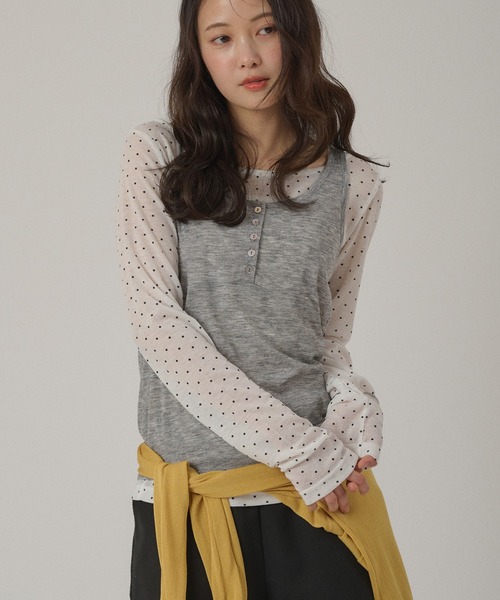 MUHET(ミュエータ)の「【set item】sheer layered long t-shirt & tank top / シアータンク&ロンTセット(Tシャツ/カットソー・レディース・ブラウン/ネイビー/チャコールグレー/杢グレー・FREE)」の3枚目の写真